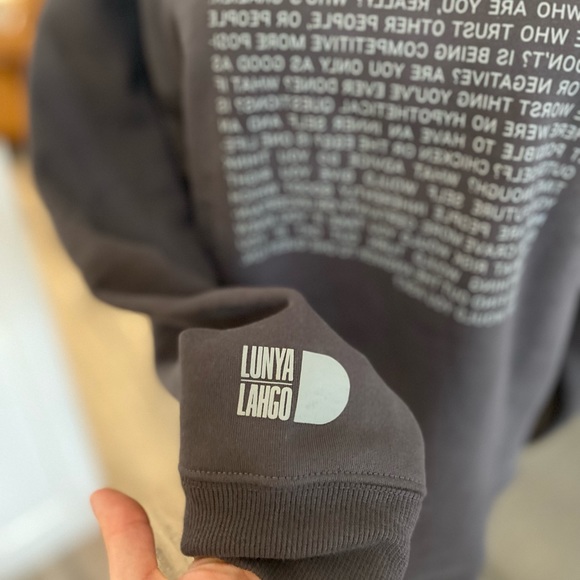 Lunya Lahgo Written Words Gray Crewneck Sweater Size Small - Picture 3 of 6